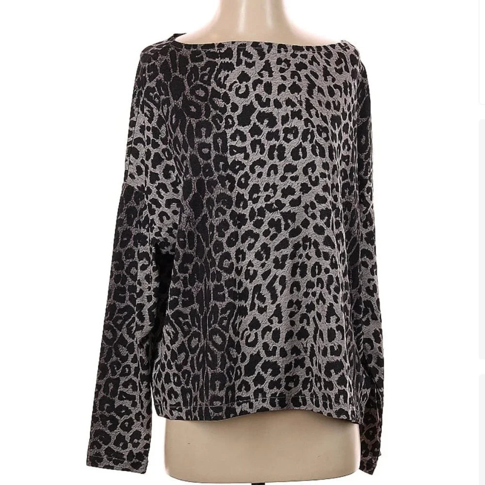 🔷 ALLSAINTS Size Small Long Sleeve Leopard Print 100% Organic Cotton Top